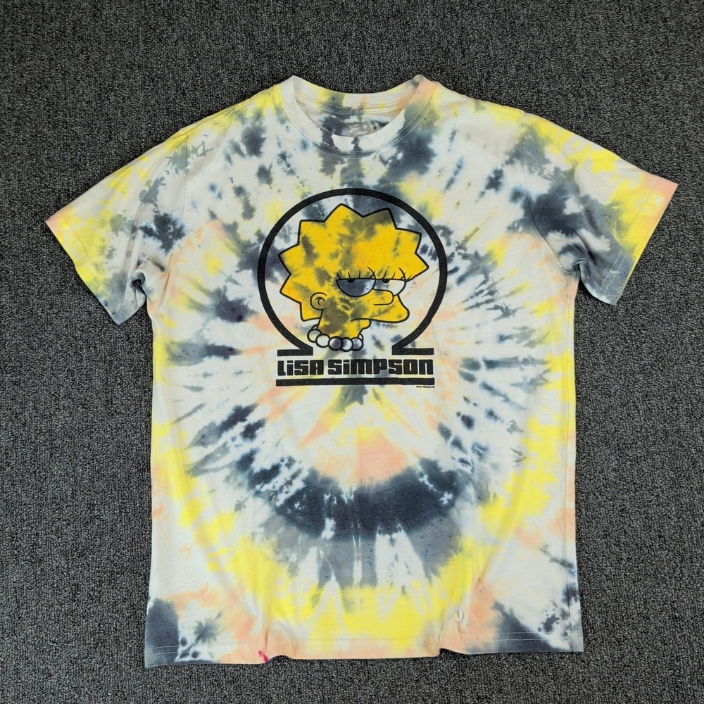 The Simpsons Lisa Simpson Tie Dye Graphic Shirt Women Medium Yellow Grey Cotton